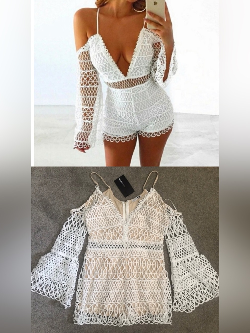 NWT Romper - crochet lace flare sleeve romper